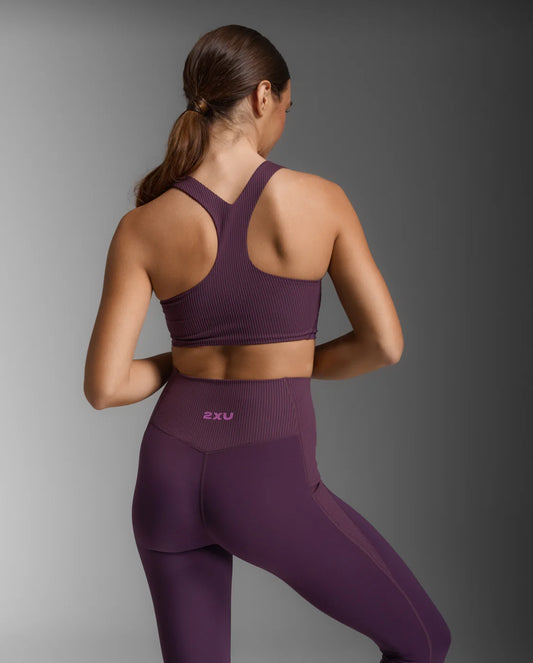 2XU Ribbed Longline Low Impact Bra - Port / Hyper Violet